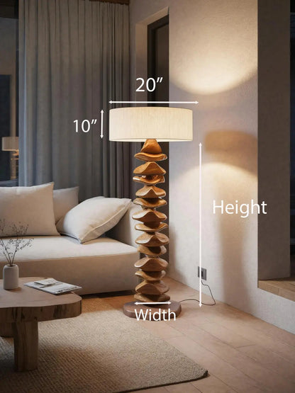 Handmade Sculptural Floor Lamp With Carved Base For Living Room Kitchnce