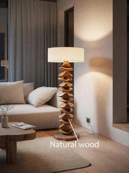 Handmade Sculptural Floor Lamp With Carved Base For Living Room Kitchnce