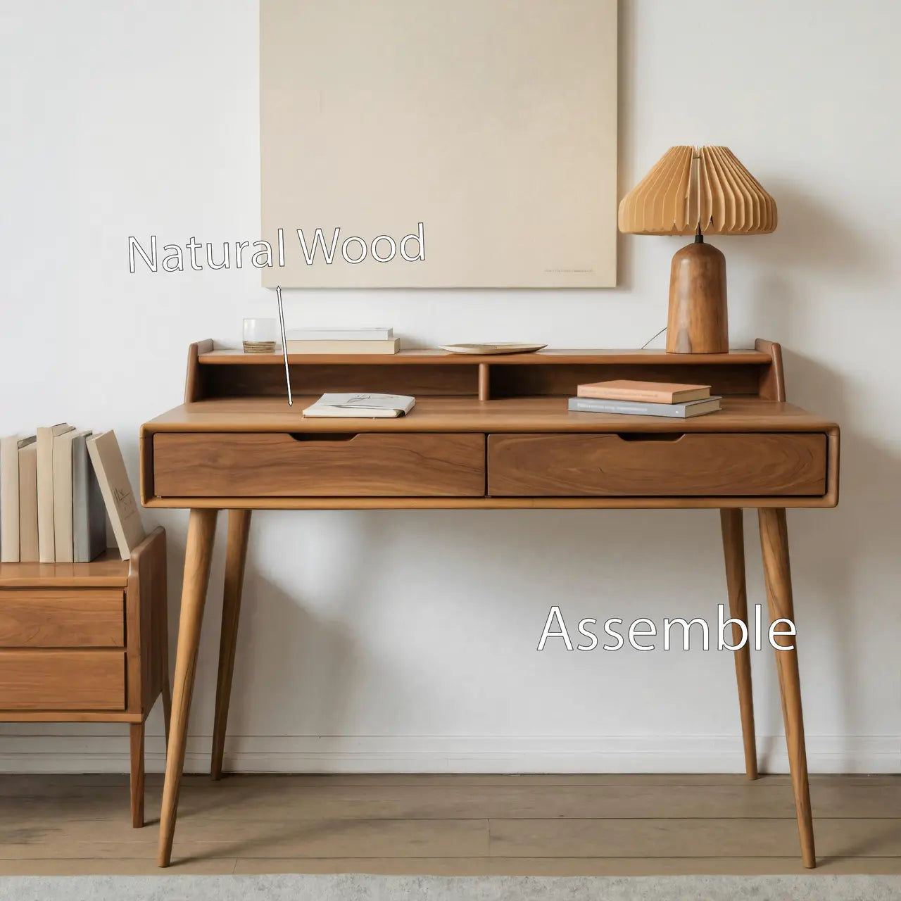 Mid Century Writing Desk With Drawers For Home Office Or Living Room Kitchnce