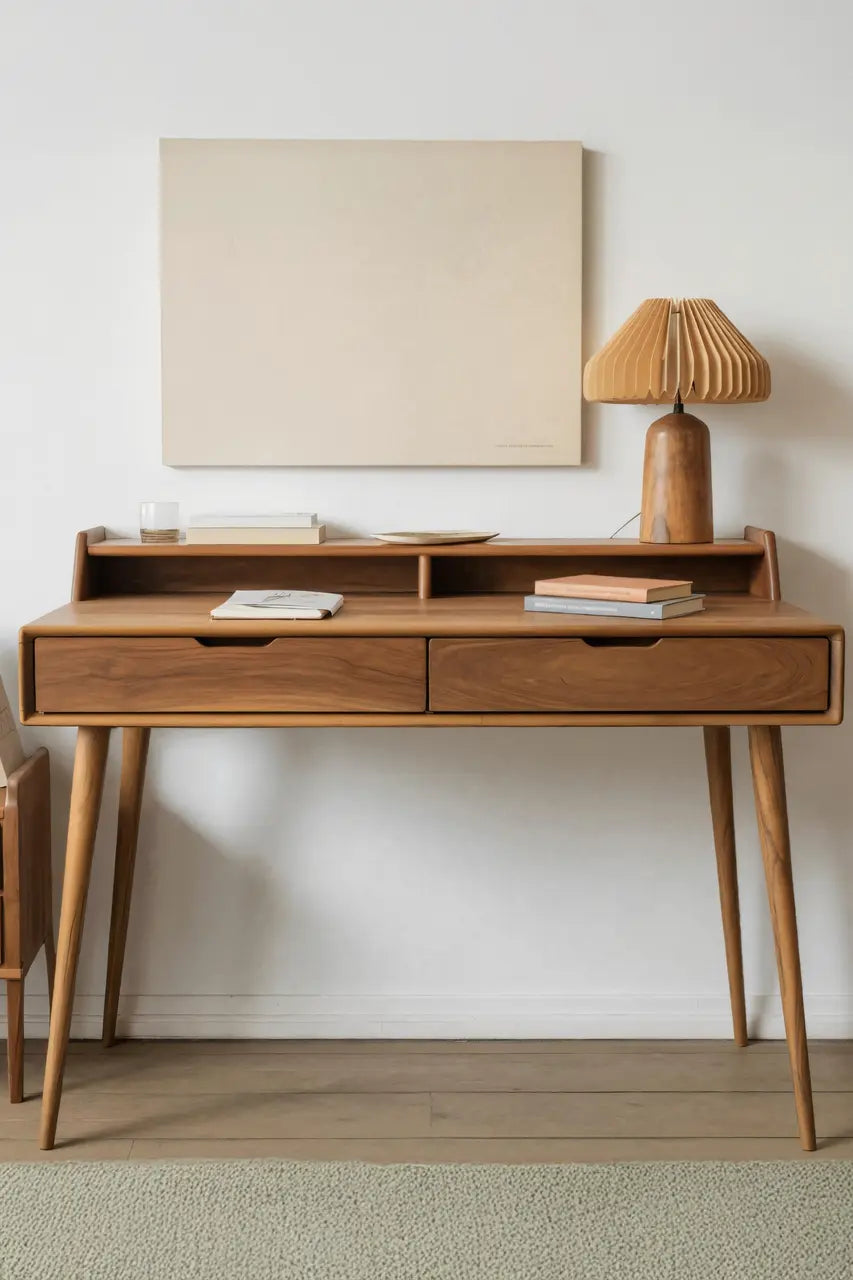Mid Century Writing Desk With Drawers For Home Office Or Living Room Kitchnce