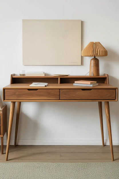 Mid Century Writing Desk With Drawers For Home Office Or Living Room Kitchnce
