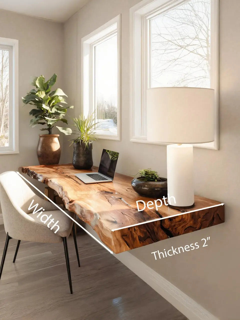 Modern Live Edge Floating Desk For Home Office Workspace Kitchnce