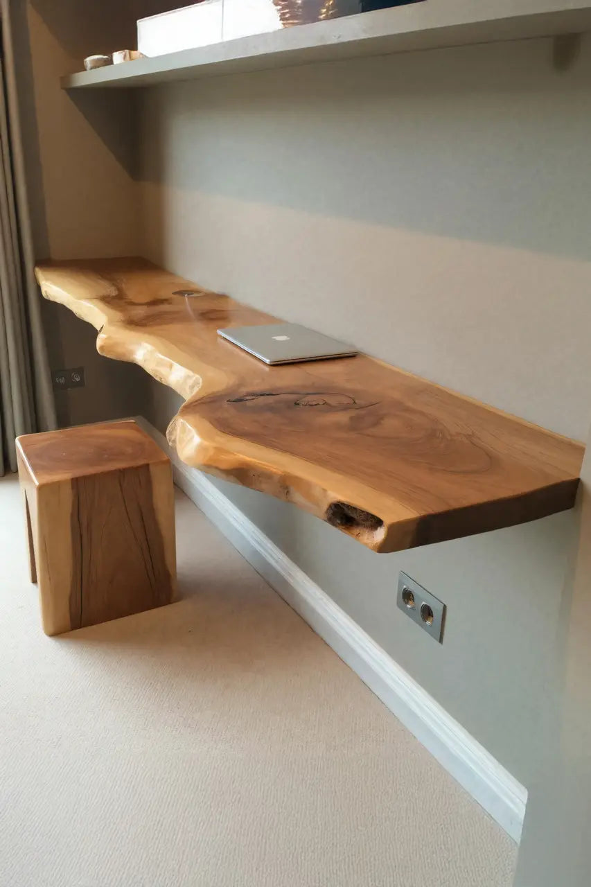 Modern Live Edge Floating Desk With Home Office Workspace Kitchnce