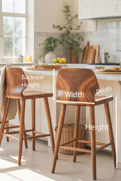Contemporary Curved Bar Stools With Smooth Backrest For Dining Kitchnce