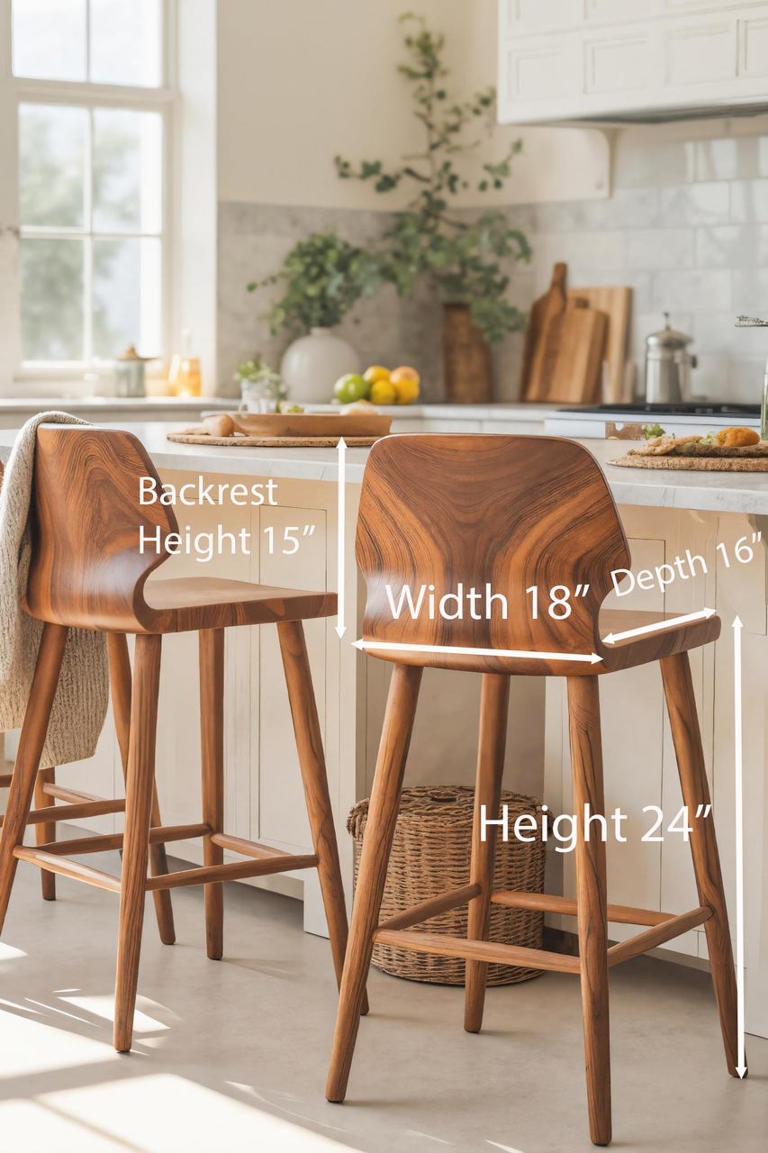 Contemporary Curved Bar Stools With Smooth Backrest For Dining Kitchnce
