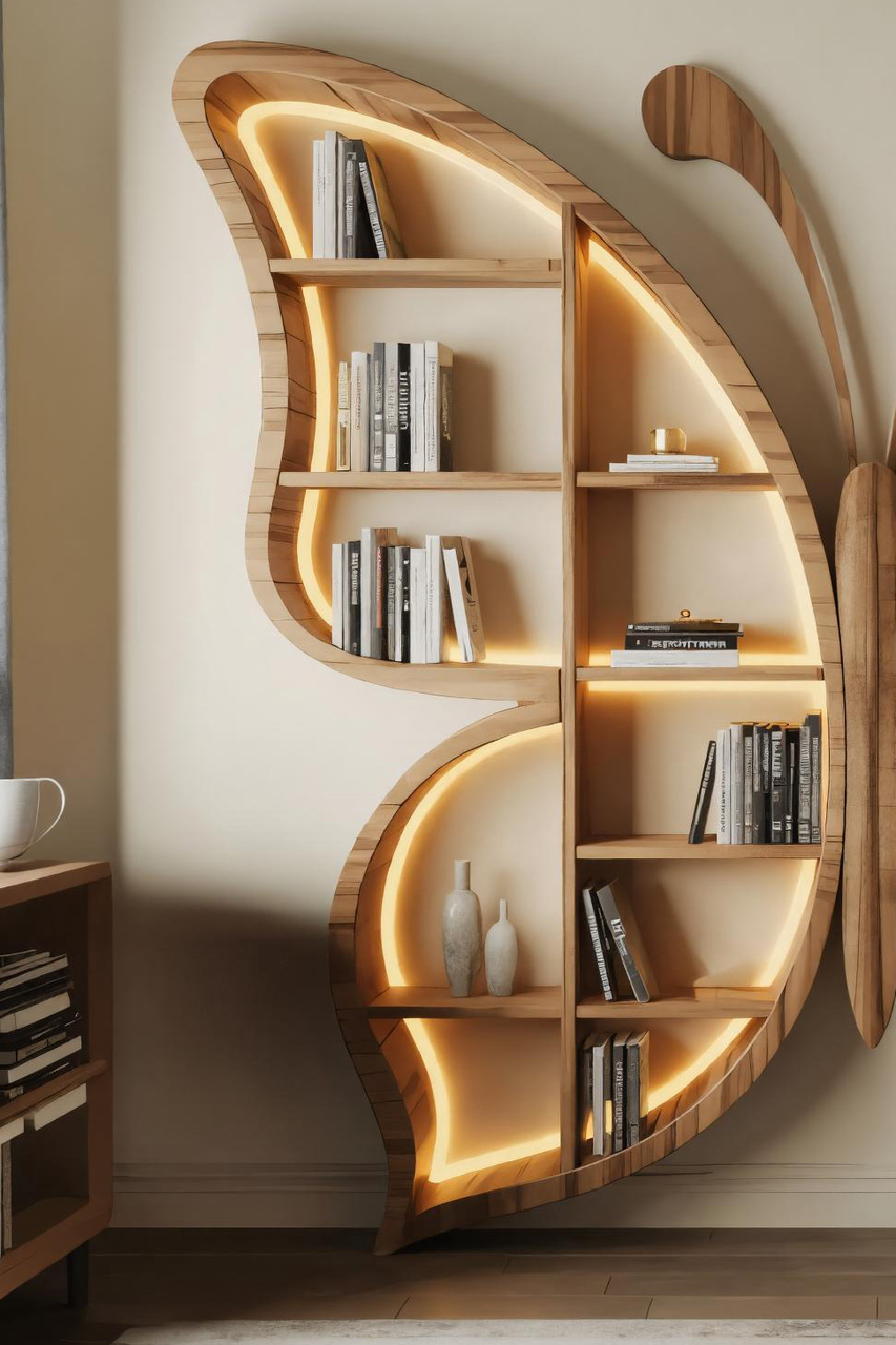 Butterfly Bookshelf With LED For Living Room Or Bedroom Kitchnce