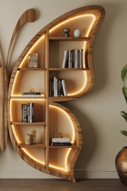 Butterfly Bookshelf With LED For Living Room Or Bedroom Kitchnce