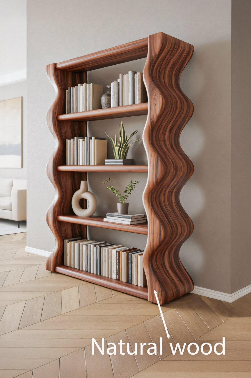 Modern Wave Bookshelf For Living Room Or Office Kitchnce