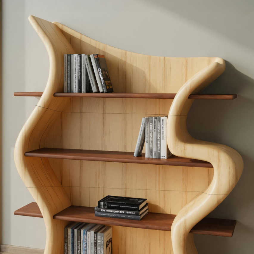 Sculptural Bookshelf With Organic Curves For Living Room Or Office Kitchnce