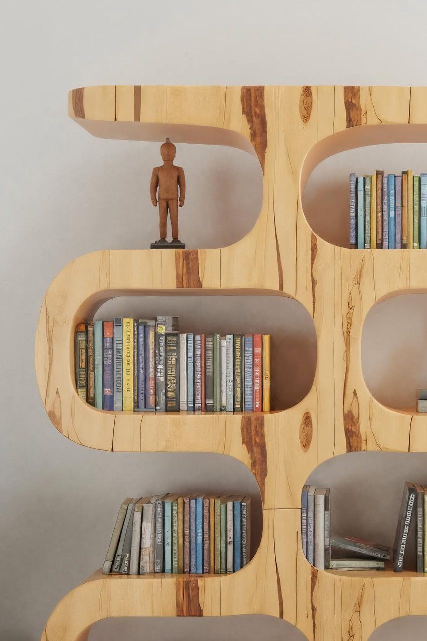 Modern Curved Bookshelf For Japandi Or Minimalist Living Room Kitchnce