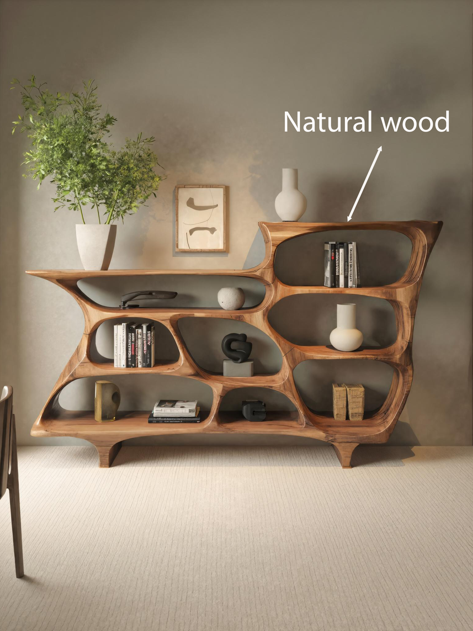 Contemporary Organic Bookshelf With Open Shelves For Living Room Or Office Kitchnce