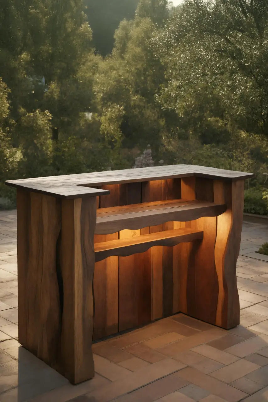 Rustic Outdoor Bar Counter With Lighting For Patio Or Garden Kitchnce