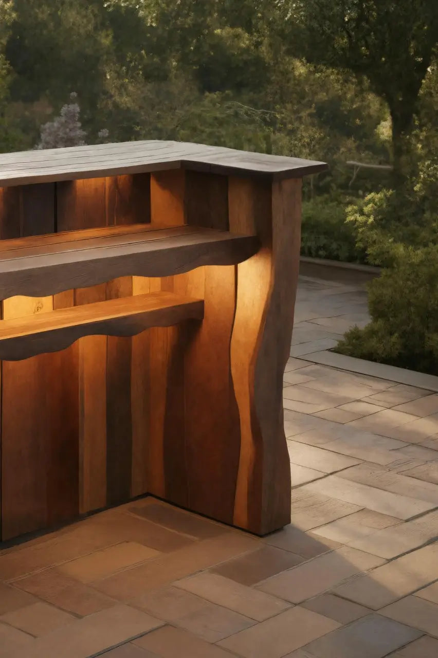Rustic Outdoor Bar Counter With Lighting For Patio Or Garden Kitchnce