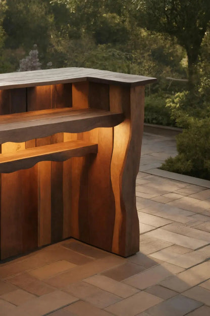 Rustic Outdoor Bar Counter With Lighting For Patio Or Garden Kitchnce