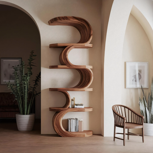 Modern Curved Bookshelf For Living Room Or Office Storage Kitchnce