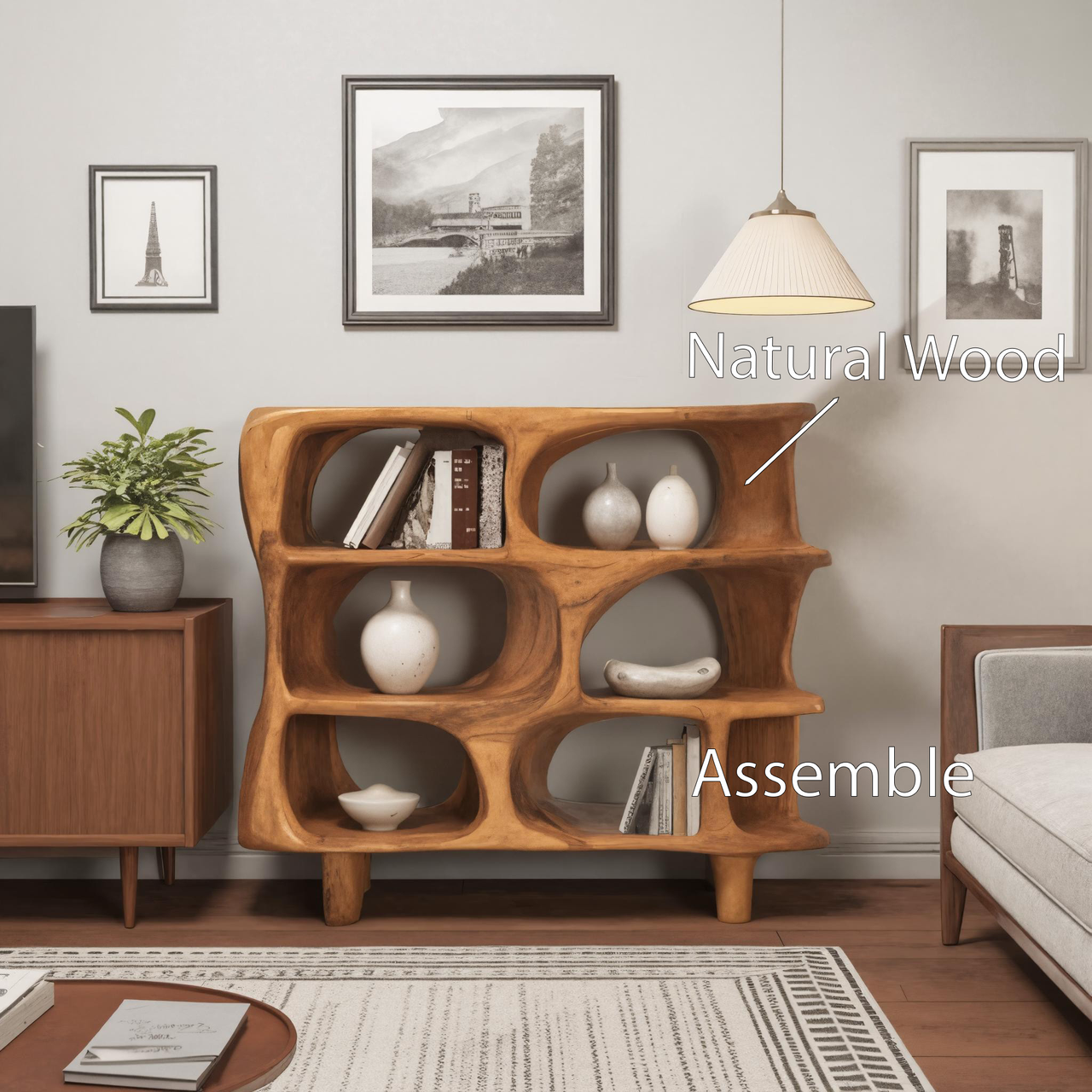 Modern Organic Sculptural Bookshelf For Living Room Or Office Kitchnce