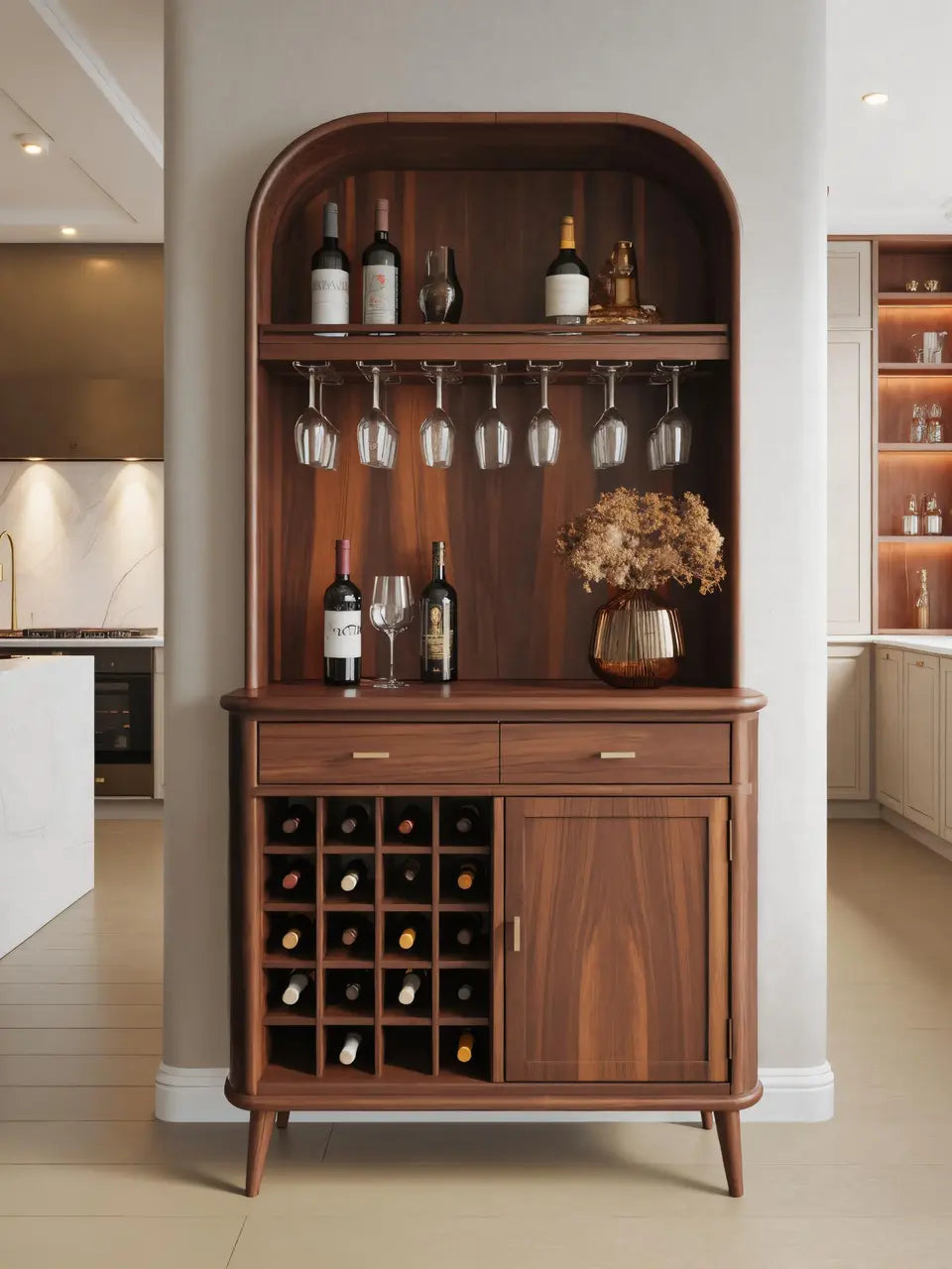 Mid Century Arched Wine Cabinet For Kitchen Kitchnce
