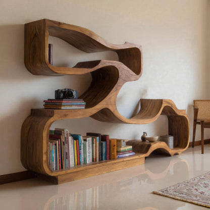 Artistic Bookshelf With Flowing Design For Living Room Kitchnce