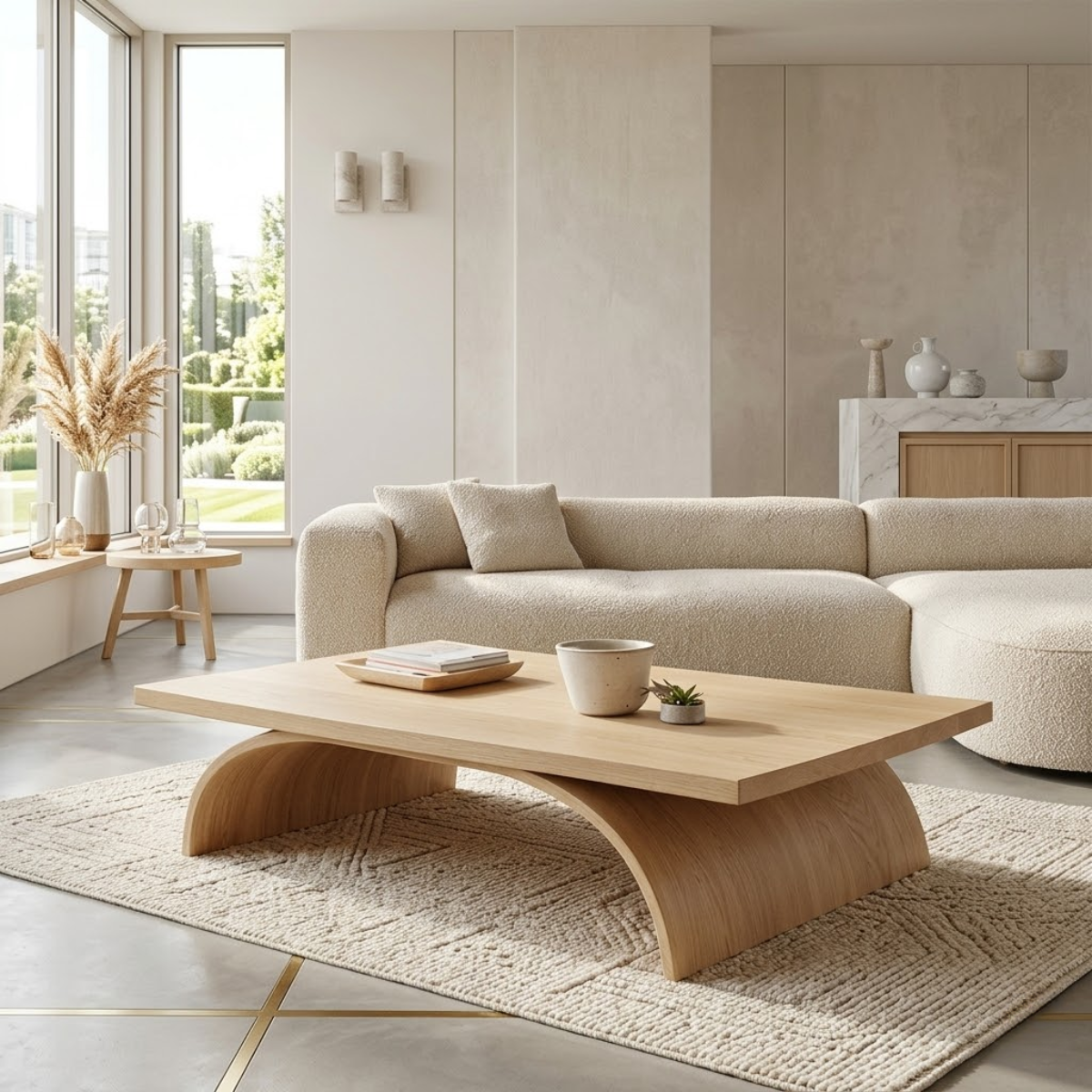 Modern Sculptural Coffee Table with Curved Base, Minimalist Living Room Centerpiece