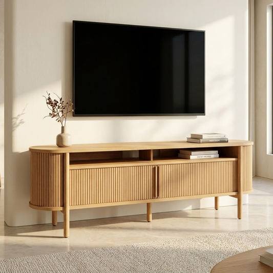 Modern Fluted TV Console, Rounded Media Cabinet for Refined Living-Room Interiors