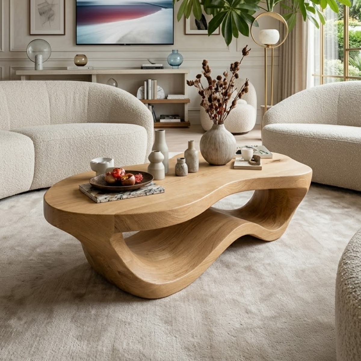Modern Wooden Coffee Table with Elegant Curved Design