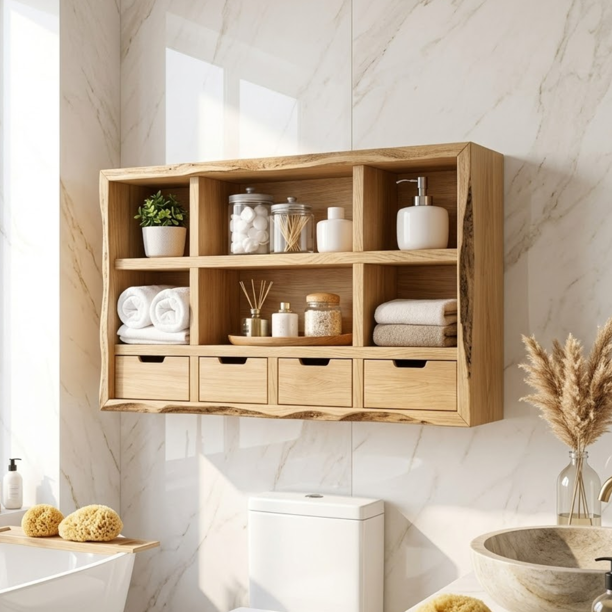 Floating Bathroom Cabinet, Wall Mounted Vanity Organizer With Drawers and Shelves