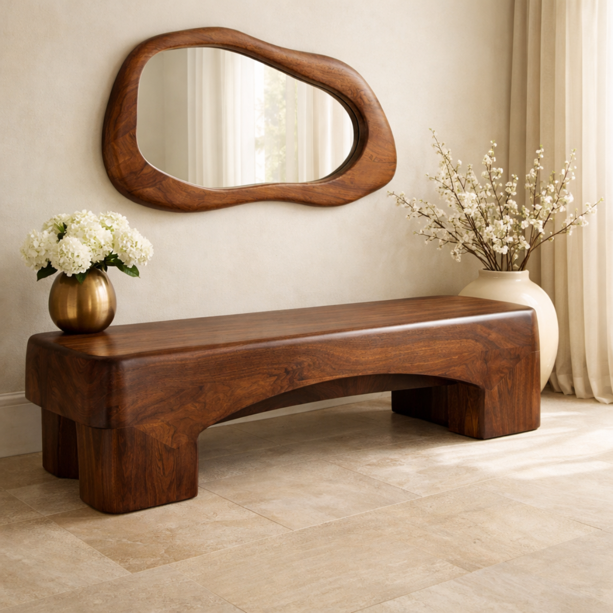 Modern Entryway Bench Curved Sculptural Hallway Seat Minimalist Statement Furniture