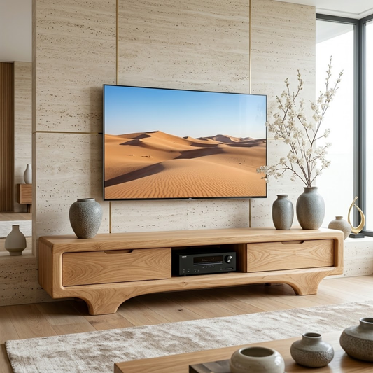 Solid Wood TV Stand with Drawers, Low Profile Modern Media Console Cabinet