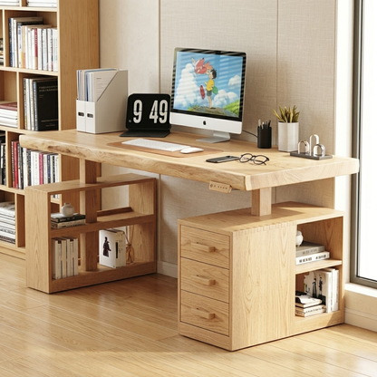 Modern Writing Desk with Drawers and Shelves, Home Office Computer Workstation Table