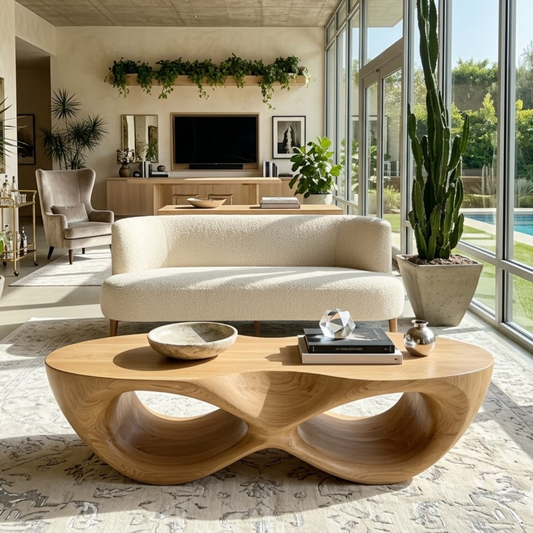 Modern Wooden Coffee Table with Elegant Curved Double Design