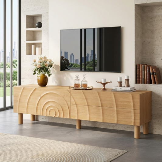 Modern Carved TV Console, Sculptural Entertainment Cabinet for Elegant Interiors