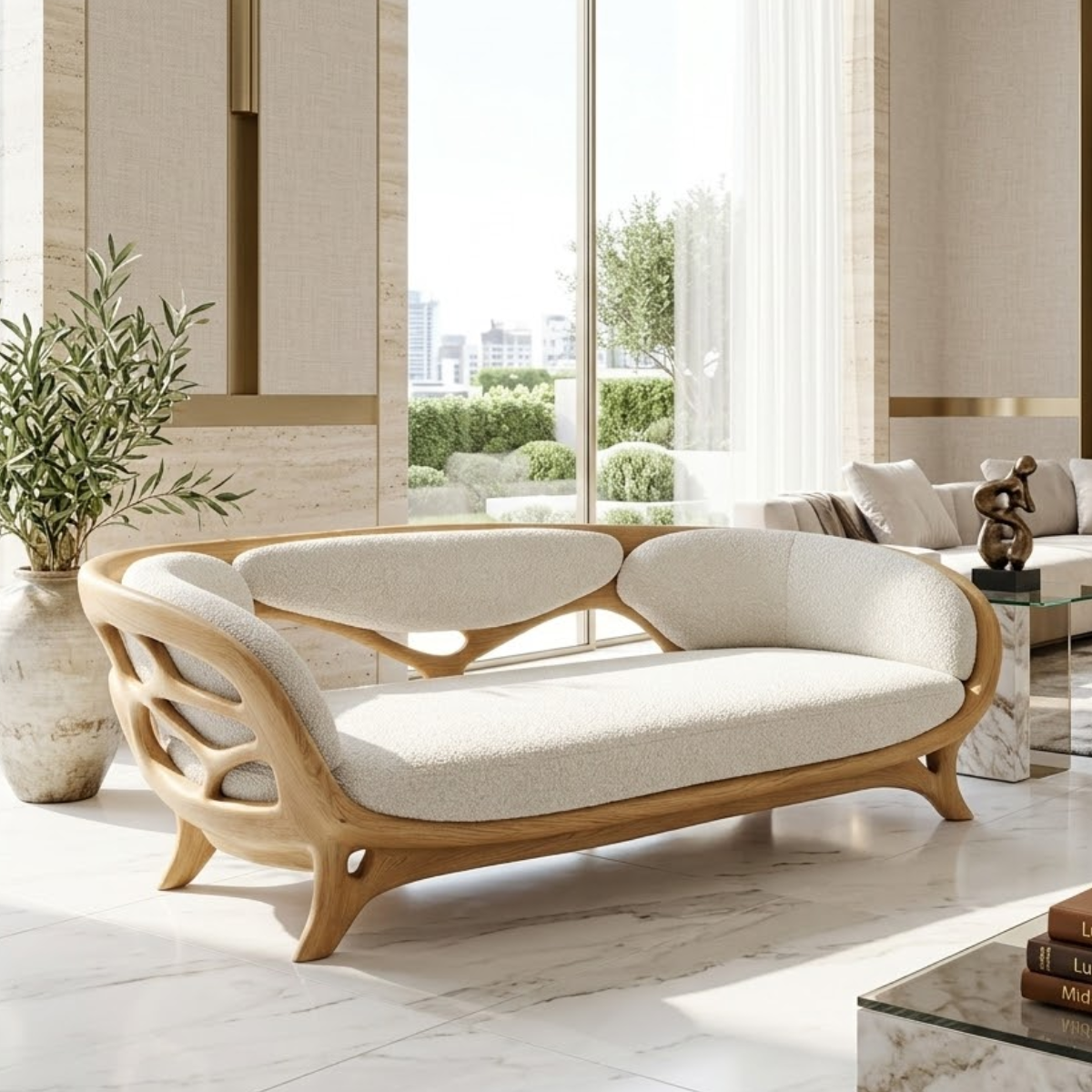 Sculptural Curved Loveseat, Luxury Upholstered Accent Sofa for Modern Interiors