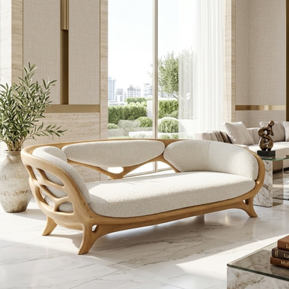 Sculptural Curved Loveseat, Luxury Upholstered Accent Sofa for Modern Interiors