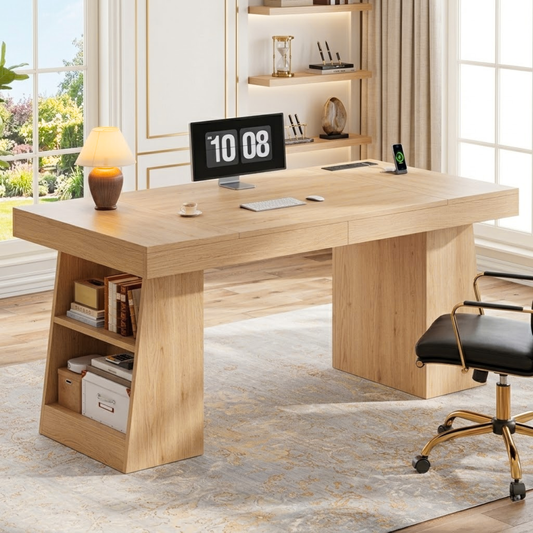 Modern Executive Desk with Built-in Storage and Spacious Work Surface