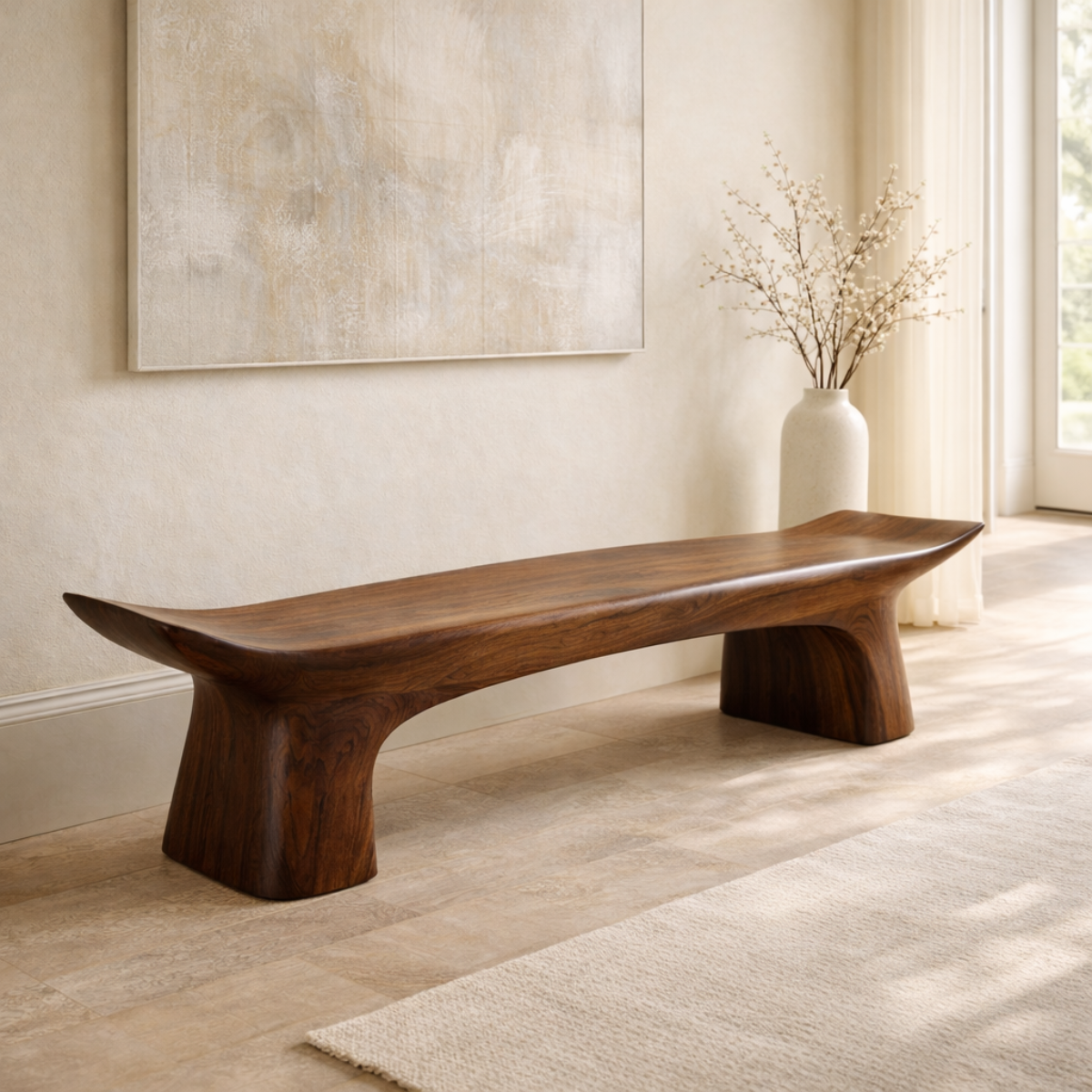 Modern Curved Entryway Bench Sculptural Hallway Seat Organic Minimalist Furniture