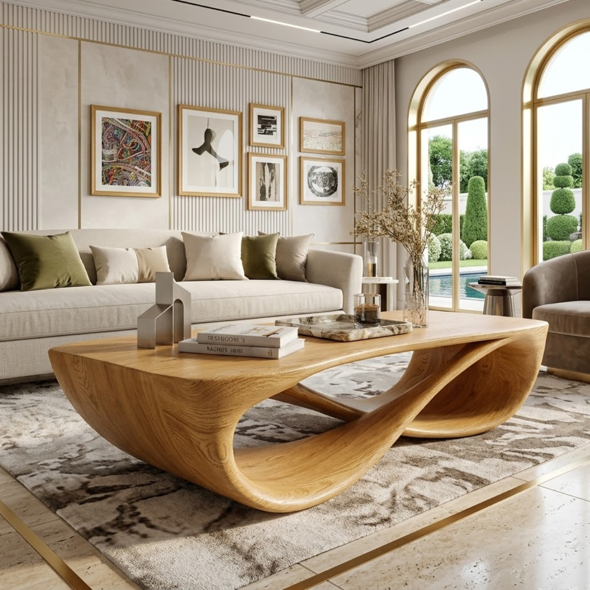 Elegant Wooden Coffee Table with Stylish Curved Design