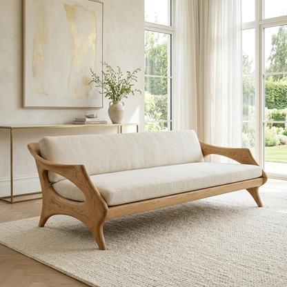 Elegant Curved Upholstered Sofa, Sculptural Accent Seating for Modern Interiors