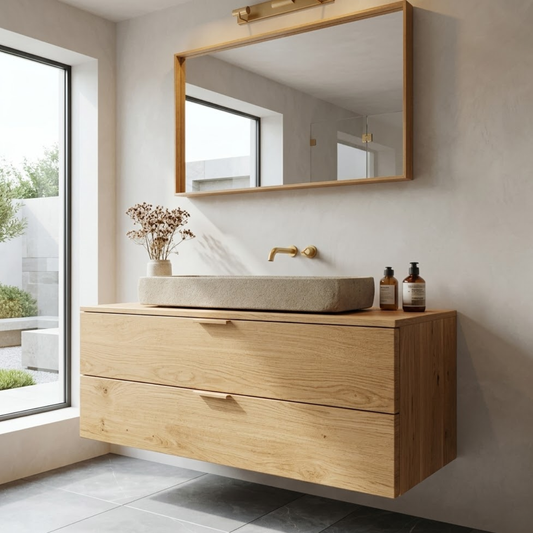 Modern Solid Wood Bathroom Vanity with Floating Drawers and Minimalist Design