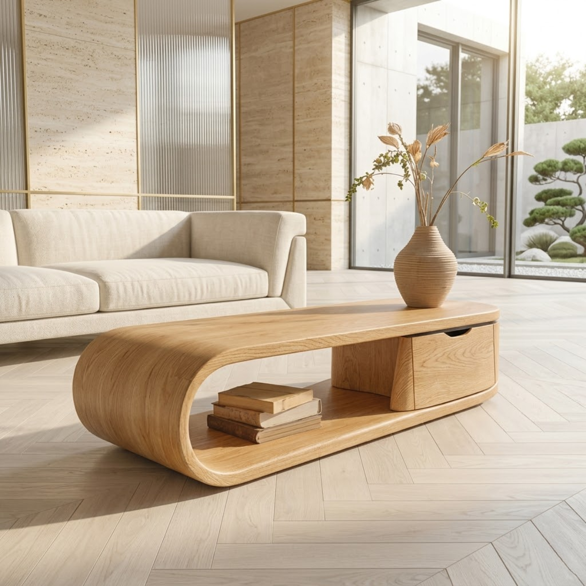 Modern Storage Coffee Table with Drawer and Open Shelf, Minimalist Living Room Table