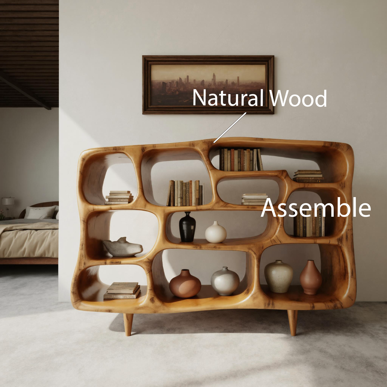 Modern Organic Bookshelf With Open Shelves For Living Room Or Office Kitchnce