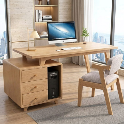 Modern Writing Desk with Drawers and CPU Storage, Home Office Computer Table