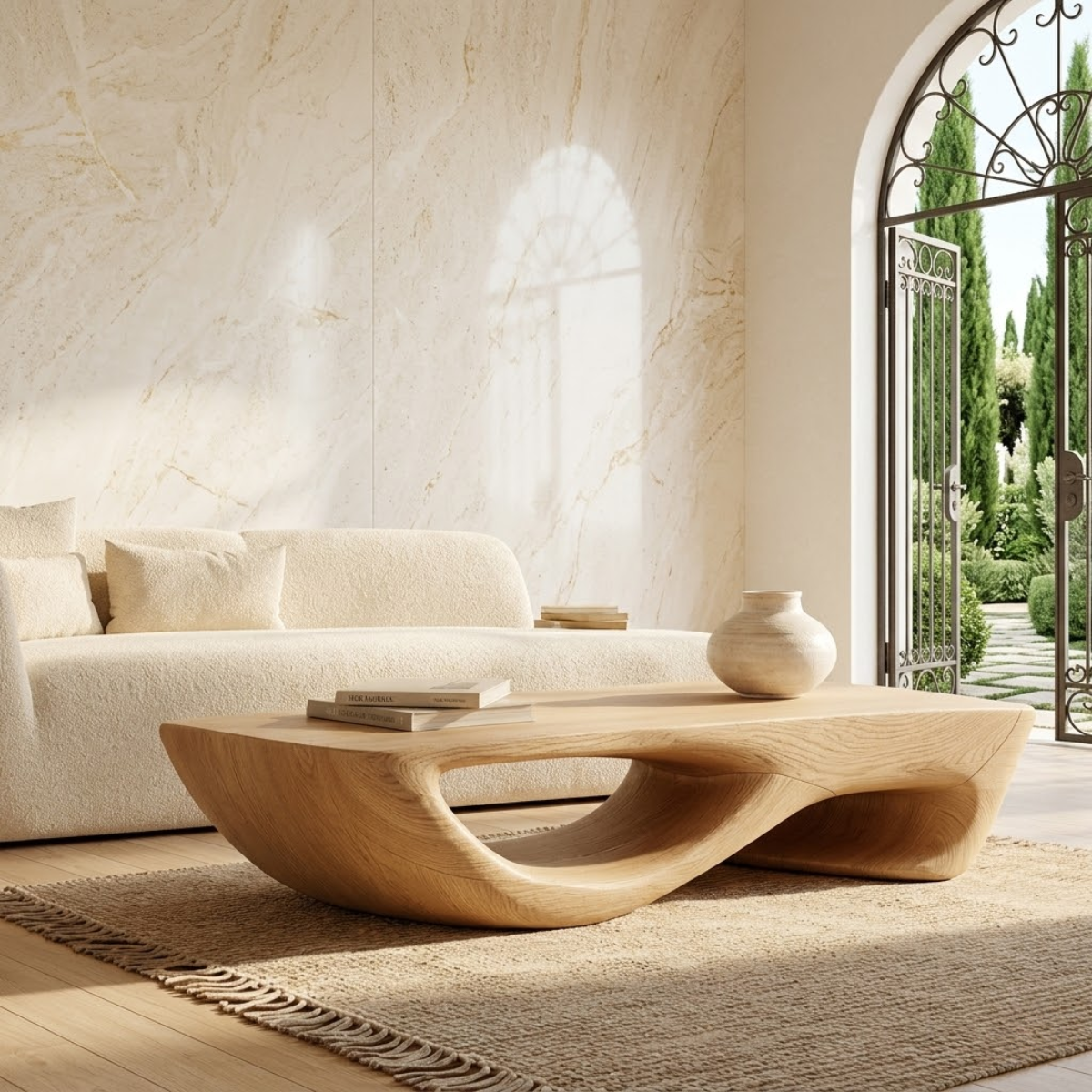 Contemporary Sculptural Coffee Table with Open Wave Base, Luxury Lounge Centerpiece