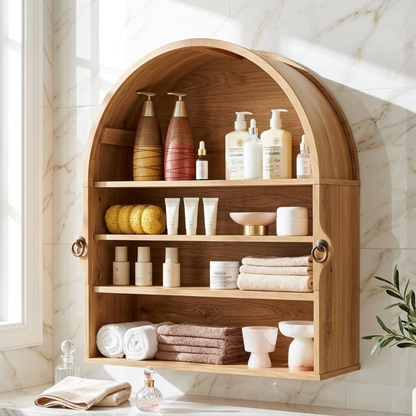 Arched Floating Bathroom Cabinet, Wall Mounted Vanity Shelf Storage Organizer Unit