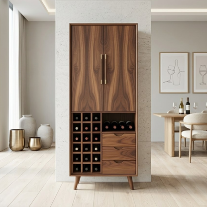 Modern Wine Cabinet with Bottle Rack, Drawers and Tall Concealed Storage