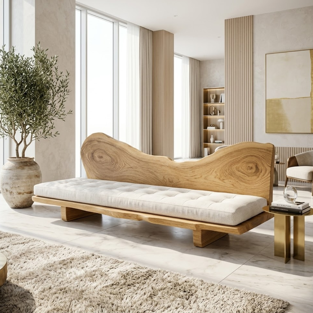 Sculptural Tufted Bench Sofa, Statement Seating for Modern Luxury Interiors Home