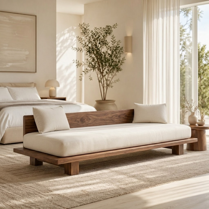 Modern Daybed Sofa with Backrest Minimal Upholstered Bench for Bedroom Decor