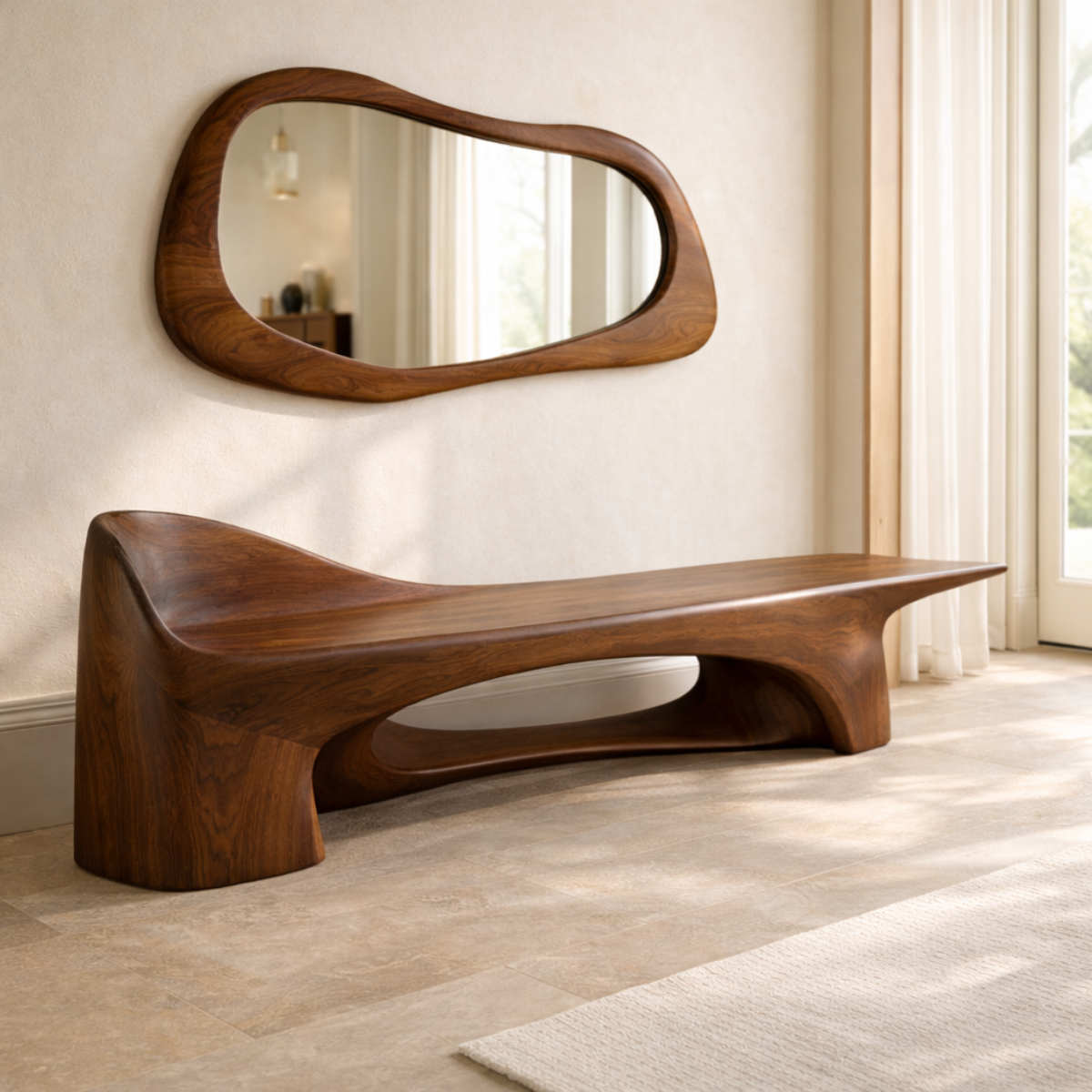 Sculptural Entryway Bench Modern Curved Hallway Seat Organic Statement Furniture