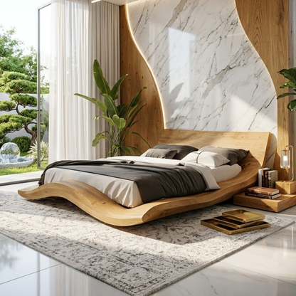 Modern Curved Wave Bed Frame, Luxury Platform Bedroom Furniture Design