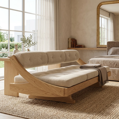 Curved Upholstered Daybed With Tufted Cushion, Rounded Backrest, Bedroom Lounge Bench