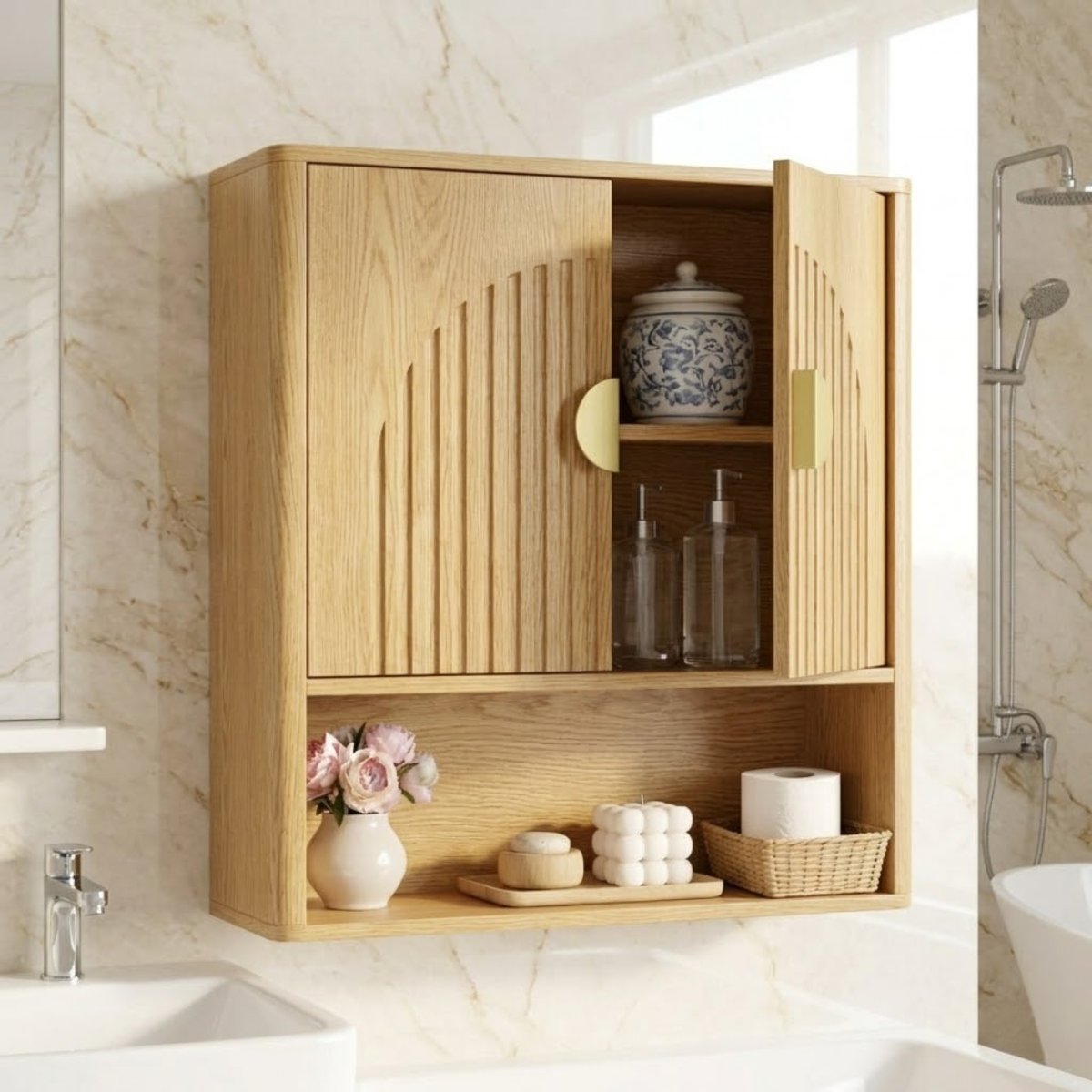 Floating Bathroom Cabinet, Modern Wall Mounted Vanity Storage Open Shelf Organizer